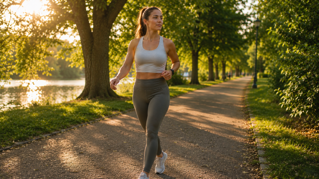 Walking for fat loss in a park