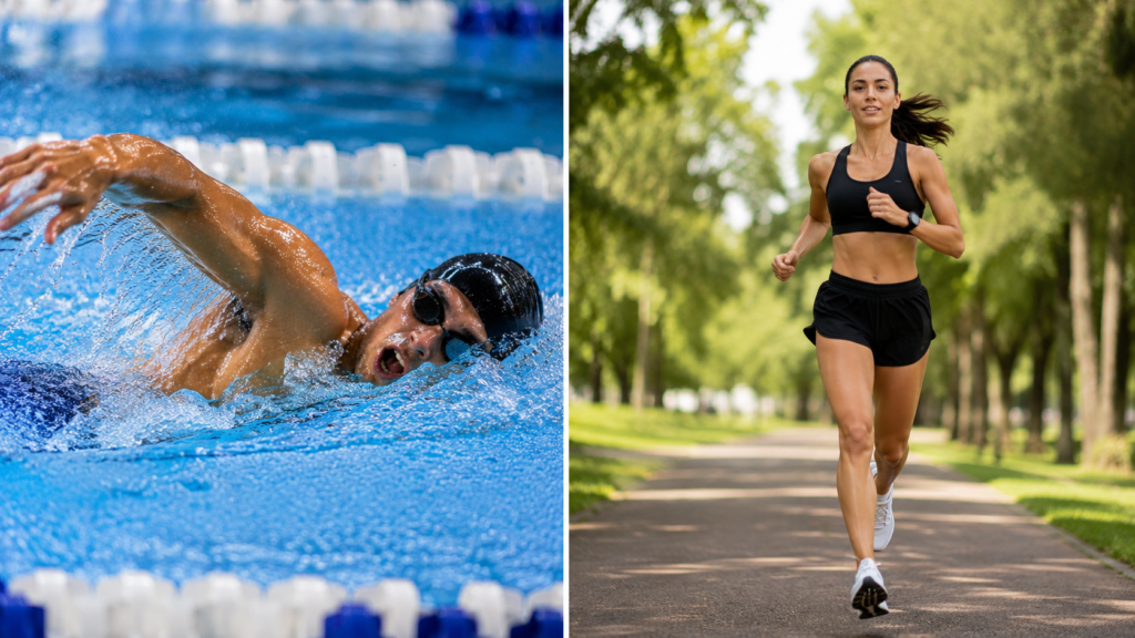 Swimming vs running for cardio exercise. 