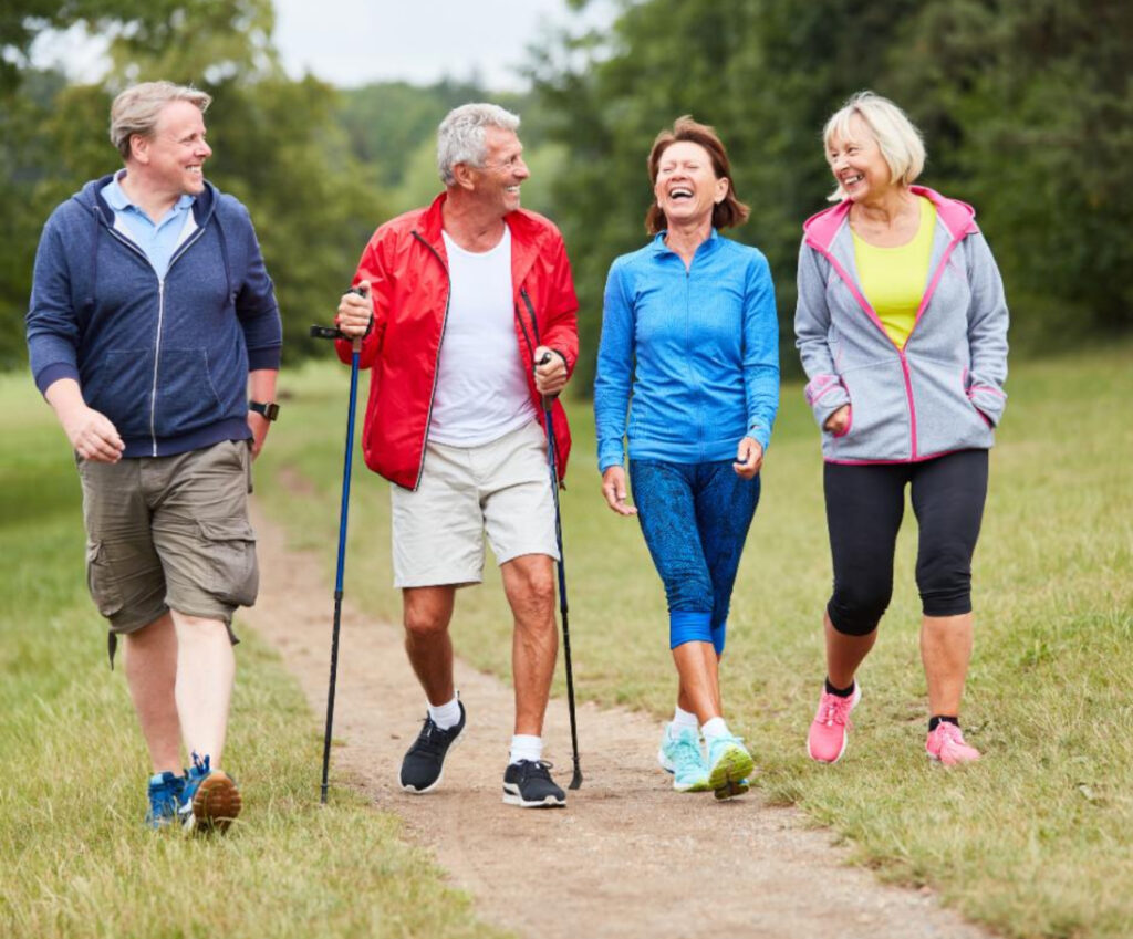 People enjoying the health benefits of regular walking. 