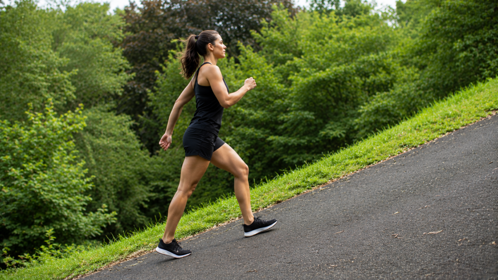 Outdoor incline walking uphill to increase calorie burn