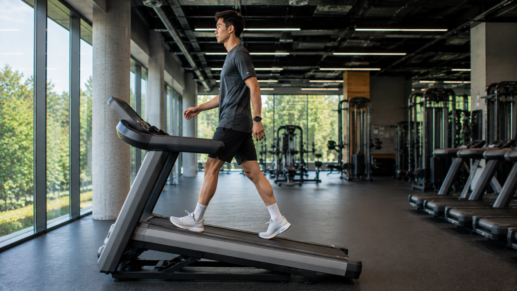 Correct incline treadmill walking form without holding the rails